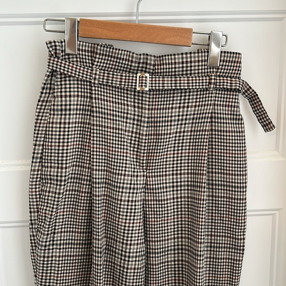 Zara high rise plaid belted pleated trousers - Picture 2 of 6